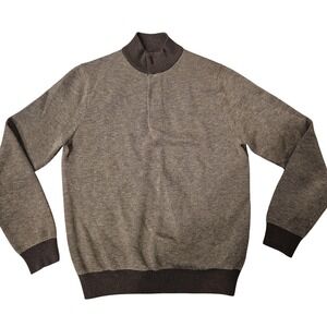 Toscano Sweater Mens Large Brown Mock Neck Herringbone Merino Knit Pullover